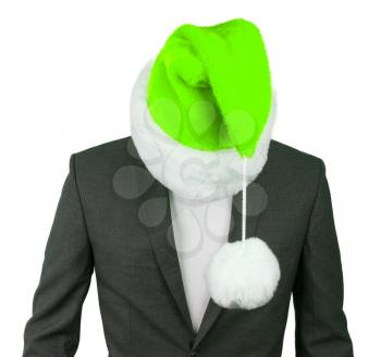 Business man with a santa hat isolated, green