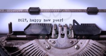 Vintage inscription made by old typewriter, 2017, happy new year