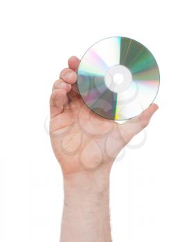 Man hand with compact disc isolated on white background
