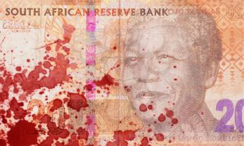 Twenty South African Rand, part of a banknote, blood