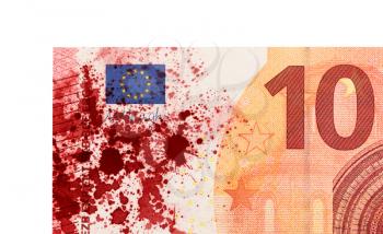 New ten euro banknote, isolated on white, close-up