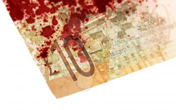 Scottish Banknote, 10 pounds, isolated on white, selective focus, bloody