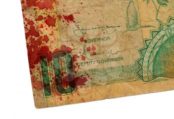 10 Gambian dalasi bank note, isolated, bloody