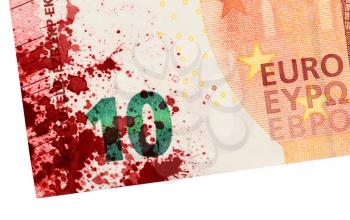 New ten euro banknote, isolated on white, close-up