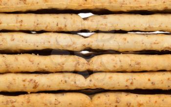 Close-up of a stack of small crackers