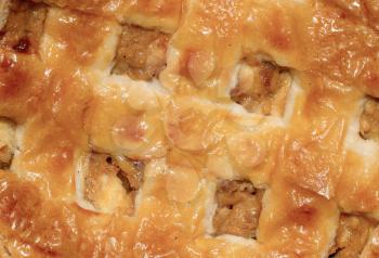 Extreme close-up of a apple pie, food background
