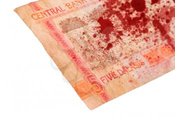 5 Gambian dalasi bank note, selective focus, bloody