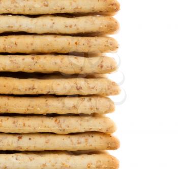 Close-up of crackers isolated on a white background