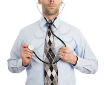 Doctor with stethoscope, isolated on white background