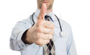 Closeup of a male doctor showing thumbs up