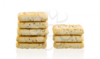 Stack of square crackers isolated on a white background