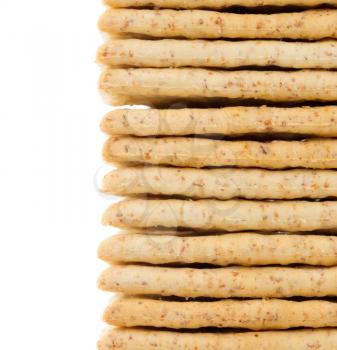 Close-up of crackers isolated on a white background