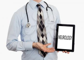 Doctor, isolated on white backgroun,  holding digital tablet - Neurology