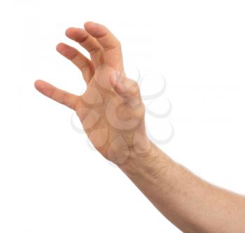 Hand stretching something, isolated on a white background