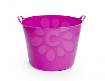 Pink color plastic basket, isolated on white
