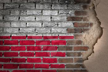 Dark brick wall texture with plaster - flag painted on wall - Poland