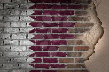 Dark brick wall texture with plaster - flag painted on wall - Qatar