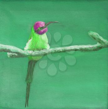 Painting of carmine bee eater, square image, green