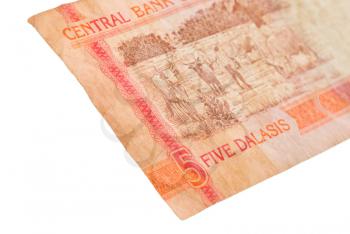 5 Gambian dalasi bank note, selective focus