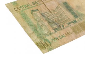5 Gambian dalasi bank note, selective focus