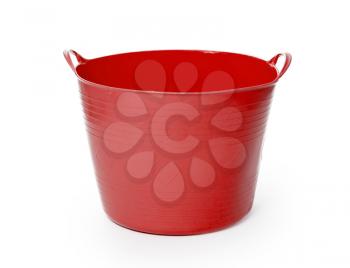 Red color plastic basket, isolated on white