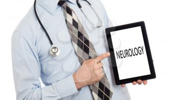 Doctor, isolated on white backgroun,  holding digital tablet - Neurology