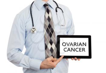 Doctor, isolated on white backgroun,  holding digital tablet - Ovarian cancer