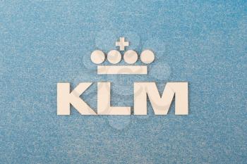LELYSTAD, THE NETHERLANDS - JUNE 9; Logo of the dutch KLM, royal dutch airlines company founded in 1919.
