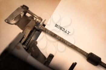 Monday typography on a vintage typewriter, close-up