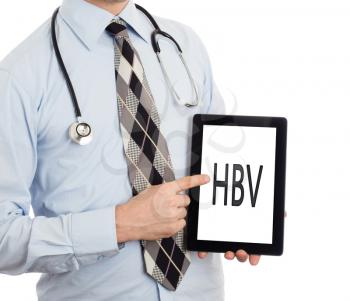 Doctor, isolated on white backgroun,  holding digital tablet - HBV