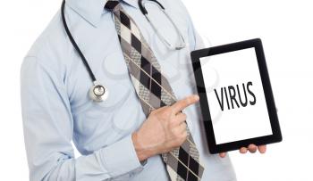 Doctor, isolated on white backgroun,  holding digital tablet - Virus