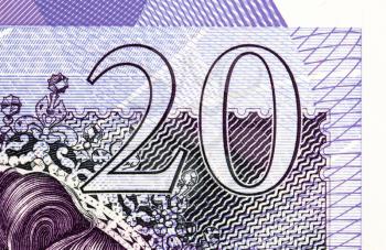 Pound currency background, close-up - 20 Pounds