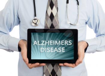 Doctor, isolated on white backgroun,  holding digital tablet - Alzheimers disease