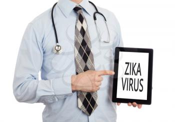Doctor, isolated on white backgroun,  holding digital tablet - Zika virus