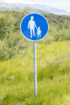 Road sign in Iceland - Pedestrian path near the Silfra gorge