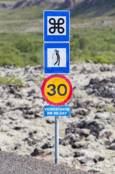 Different Icelandic roadsigns in the west of Iceland