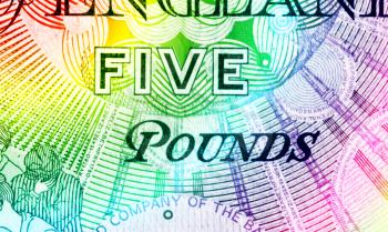Pound currency background, close-up - 5 Pounds - Rainbow
