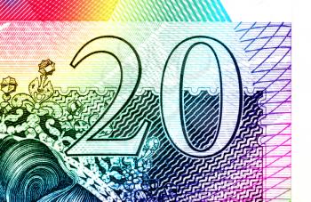 Pound currency background, close-up - 20 Pounds - Rainbow
