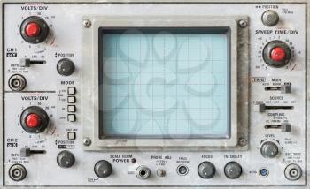 Old oscilloscope, technical equipment, blank screen (no graph)
