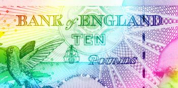 Pound currency background, close-up - 10 Pounds - Rainbow