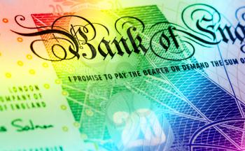 Pound currency background, close-up - 20 Pounds - Rainbow