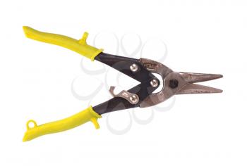 Heavy duty scissors isolated on white background, yellow