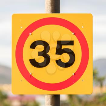 Icelandic traffic sign restricting speed to 35 kilometers per hour