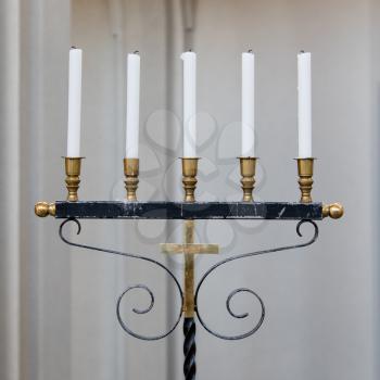 Old candleholder with 5 candles - Church in Iceland