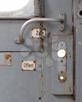 Vintage door on the train compartment, german train