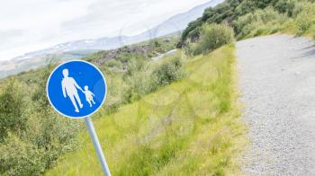 Road sign in Iceland - Pedestrian path near the Silfra gorge