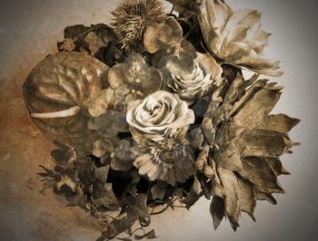 Vintage fabric bouquet of flowers background, flowers stylized