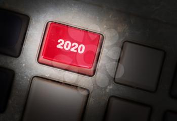 Text 2020 button, happy new year 2020 concept