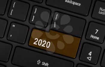 Text 2020 button, happy new year 2020 concept