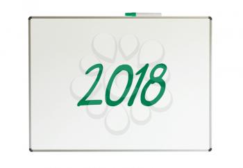 2018, message on whiteboard, isolated on a white background